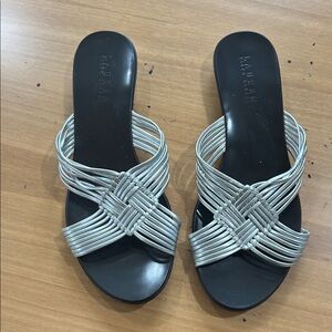 Lauren Ralph Lauren Silver Braided Slide Mules
